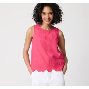 J.Crew Embroidered-Trim Shell Top WMNS M Snapdragon Pink Linen Cotton Sleeveless